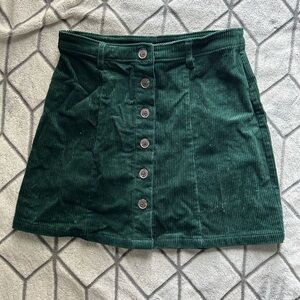 Forest Green Corduroy Button Front Skirt